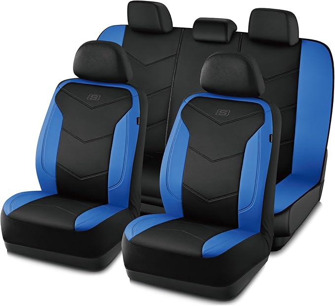 Skechers Memory Foam Seat Covers,Leather Car Seat Covers, Ultimate Comfort & Support Seat CoversFull Sets,Airbag Compatible, Automotive Universal Fit Most for SUVs, Vans, Sedans, Cars, Trucks,Blue