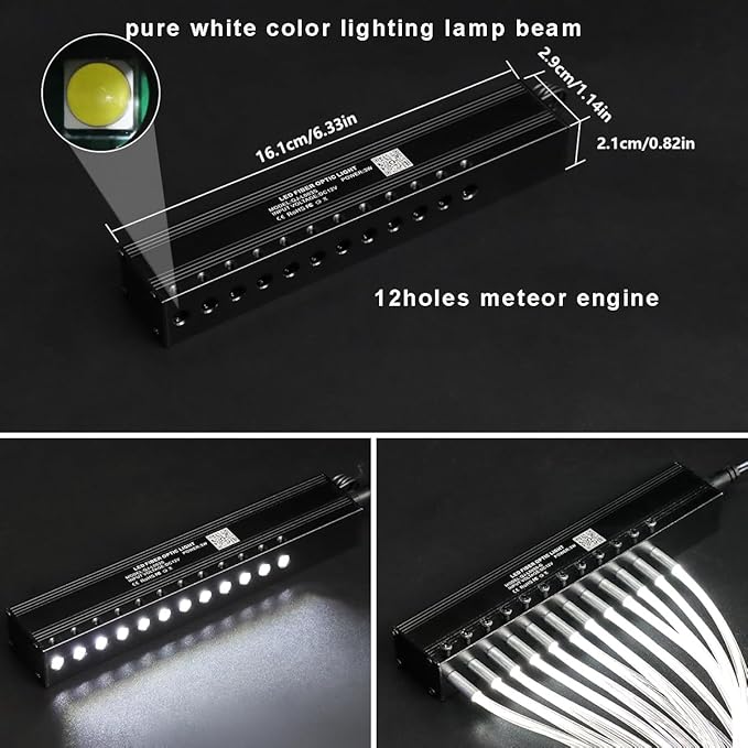 AMKI 96pcs*0.04in*9.8ft Pure White Meteor Shooting Stars Effect Fiber Optic Lights Kit,12 Holes LED MeteorLight Engine with Bluetooth+RF Remote Control 20 Meteor Modes