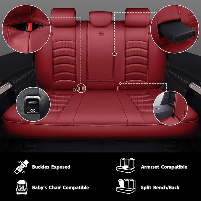 CAR PASS 3D Foam PU Leather Car Seat Covers, Universal Seat Covers Full Sets for Trucks SUV Sedan Automotive Seat Covers Armrest Airbag Compatible Waterproof Comfortable Faux Nappa Leather Burgundy