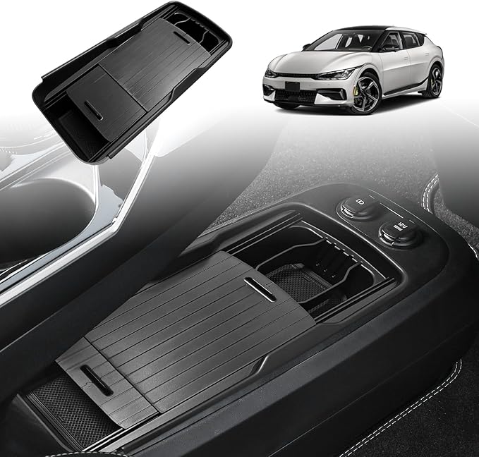 BestEvMod Lower Center Console Slide Cover Organizer Tray Compatible with 2026 2025 2024 2023 2022 EV6 Accessories Push-Pull Storage Box Protect Privacy (Slide Cover Version)