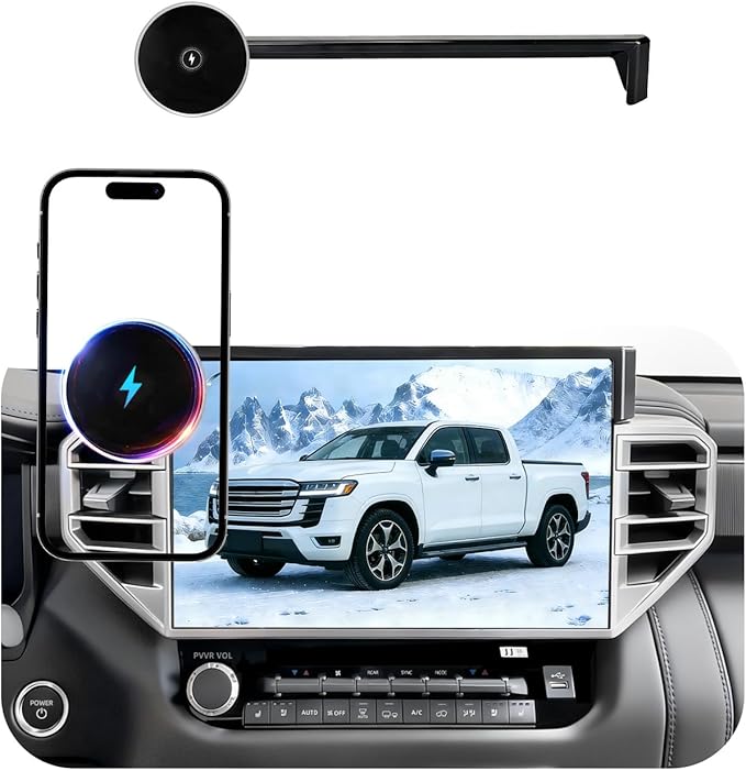 Phone Holder for for Toyota Tundra (2022-2025 2026, 14 Inch) / Toyota Sequoia (2023-26), MagSafe Car Mount Charger,Magnetic Holder,15W Wireless Charging,360° & Hands Free,3rd Gen Tundra Car Gadgets