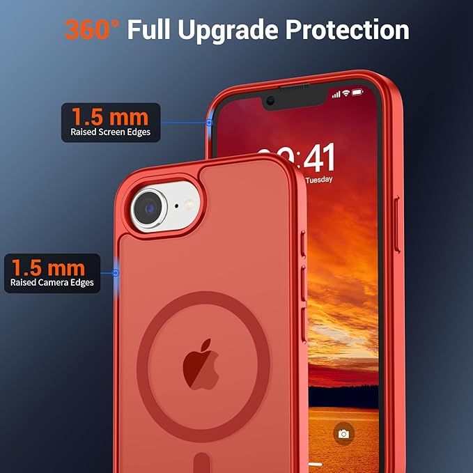 SUPFINE Magnetic for iPhone 17e Case/iPhone 16e Case (Compatible with MagSafe)(Military Grade Drop Protection) Slim Translucent Matte Shockproof with Anti-Fingerprint Phone Case,Red