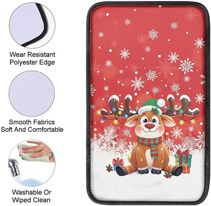 Christmas Raindeer Auto Armrest Box Cover Car Armrest Storage Box Mat Center Console Armrest Soft Pad Universal Fit for Most Vehicle,SUV,Truck