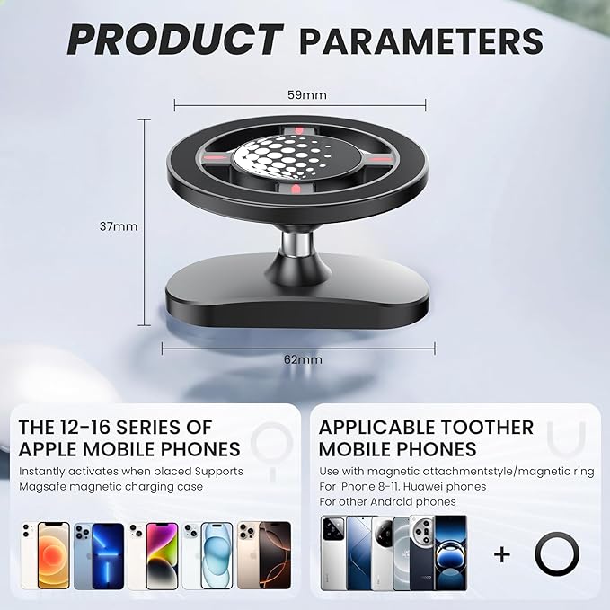 Magnetic Golf Cart Phone Holder, N55 Strong Magnetic Mount, 1-Second Snap-On, 360° Rotation, Compatible with MagSafe iPhone & Android Phones, Fits EZGO Club Car Yamaha, Golf Accessories Gift