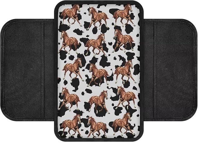 Horses Cow Spot Print Center Console Covers for Cars Wear-Resistan Vehicle Armrest Cover Pad Waterproof Box Cover Protector Armrest Cover Center Console Pad
