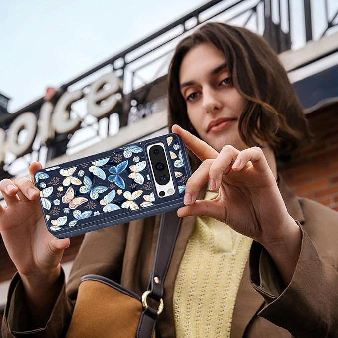 for Google Pixel 8 Pro Case - Compatible with MagSafe Women Girls Cute Magnetic Protective Cover Kawaii Girly Blue Butterfly Heavy Duty Shockproof Design for Google Pixel 8 Pro Phone Cases