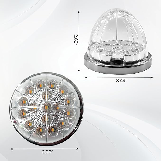 2PCS 17 LED Dual Revolution Watermelon Lights, Amber Turn Signal & Marker to Blue Auxiliary, Clear Lens & Stainless Steel Bezel for Freightliner, Peterbilt, Heavy Trucks & Trailers