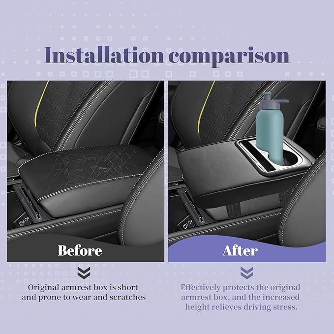 QianBao Car Center Console Armrest Box Booster Cushion with Cup Holder Mobile Phone Storage Armrest Booster Pad Protector Universal for Most Car Black