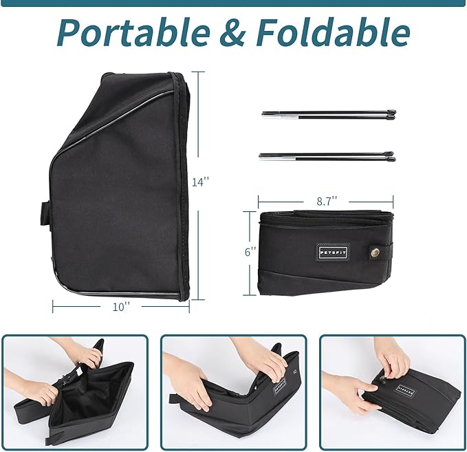 PETSFIT Portable Travel Cat Litter Box – Collapsible, 2-Layer Leak-Proof Washable Liner with Sturdy Support Frame, for Hotel/Car/Camping, Cat Travel Essentials for Kitty/Medium Cats Solid Black