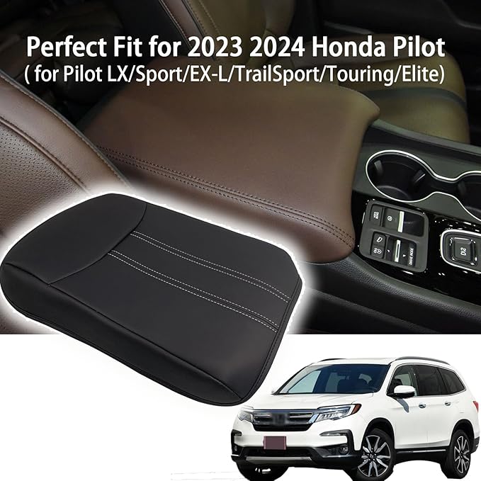 Center Console Pad Armrest Box Cover Compatible with 2023 2024 2025 Honda Pilot Accessories, Black Leather Protector Accessories for Pilot Armrest Pad Automotive Center Console Soft Cushion