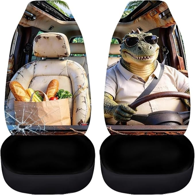 Crocodile Car Seat Covers 2 Pcs Car Seat Cover Protector Front Seats Removable Automotive Accessories Easy Installation Universal Fit for Most Cars SUVs and Sedans