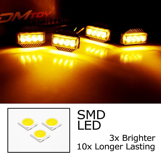 iJDMTOY 4pc Black-Out Smoked Lens Amber Yellow Full LED Front Grille Clearance Light Kit Compatible with Toyota 2018-2021 Tundra w/Honeycomb, Non-TRD, Non-Horizontal Beam Grille