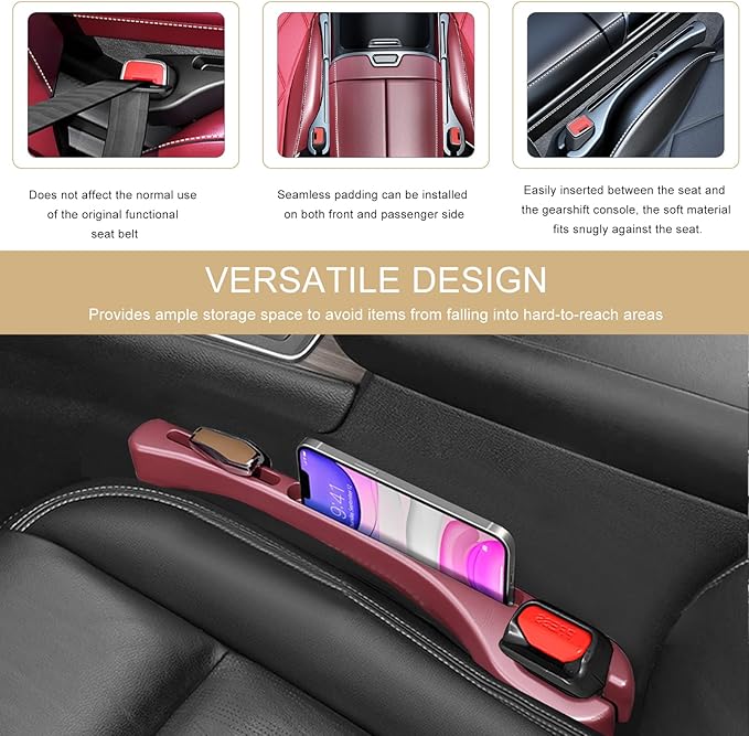 2 PCS Car Seat Gap Filler Organizer, Multifunctional Gap Fillers Between Seat and Center Console, Recessed Storage Organizer Stop Things from Dropping for Car Truck SUV (Red)