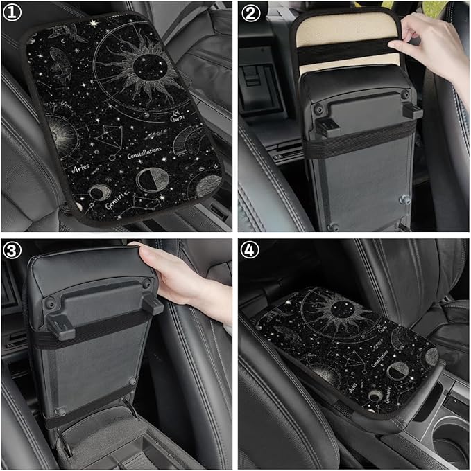 Starry Sky Car Armrest Cover - Soft Long Plush Auto Center Console Pad, Universal Fit Constellation Car Armrest Cushion, Non-Slip Washable Dark Car Interior Decor Accessories for SUV Truck Sedan