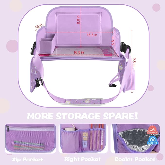 MENZOKE Kids Travel Tray for Toddler Car Seat, Toddler Gift for Girl Activities with Dry Erase Board & iPad Holder Stand, Road Trip Essentials Accessories Lap Tray for Girl as Birthday Gift, Purple