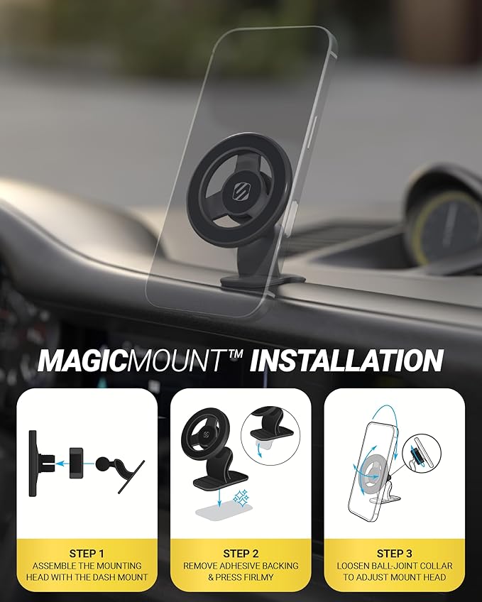 Scosche MagSafe Car Mount, Magnetic Phone Holders for Your Car Dashboard, Strong Magnetic Hold, 360° Rotatable Car Phone Holder Mount for iPhone 17 16 15 14 13 12 Includes Magnetic Ring, 2-Pack