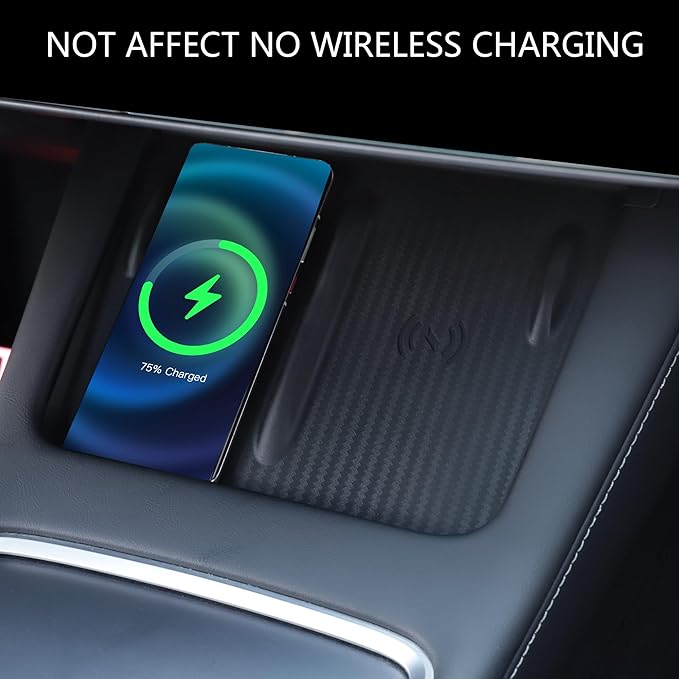 TOPABYTE 3PCS Center Console Accessories for Tesla Model Y 2021-2024 and Model 3 2021-2023 Cup Holder Insert, Screen Edge Protector Frame, Silicone Wireless Charger Mat, Black
