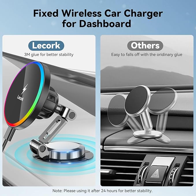 Lecork for Magsafe Car Mount, 15W Magnetic Wireless Charger for iPhone, Magsafe Air Vent Car Holder Charger for iPhone 17 Pro Max/16/15/14 13 12, Samsung S25/S25+/Ultra, RGB LED Design