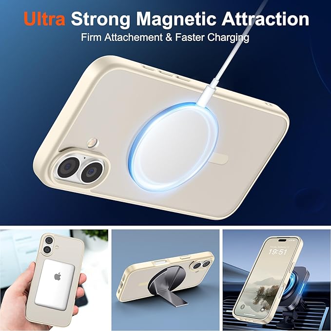 SUPFINE Magnetic for iPhone 17 Case (Compatible with MagSafe)(Military Grade Drop Protection) Translucent Matte Shockproof with Anti-Fingerprint Phone Cover,Antique White