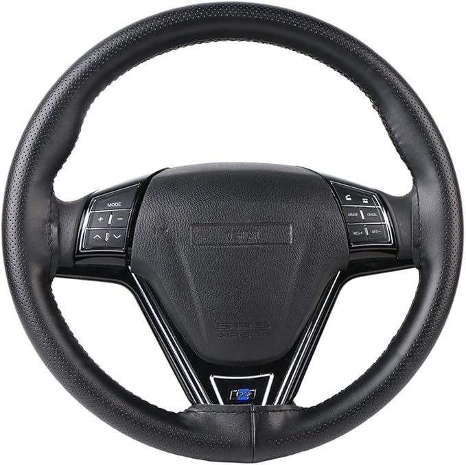Genuine Leather 15.5 Inch Large Car Steering Wheel Cover with Needle Thread for Buick GL8 SUVS Trucks Etc.Black