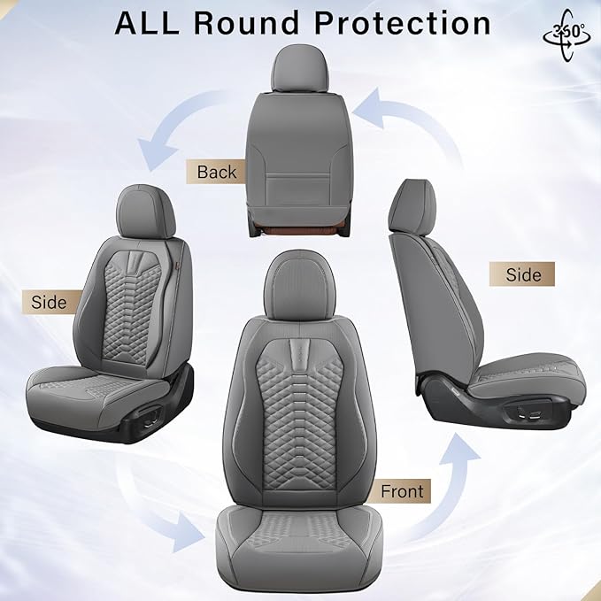 Coverado Car Seat Covers, Front Seat Cover, 2 Pack Waterproof Nappa Leather Seat Covers for Cars, Car Seat Protectors, Driver Seat Cover, Automotive Seat Covers Universal Fit for Most Cars, Gray