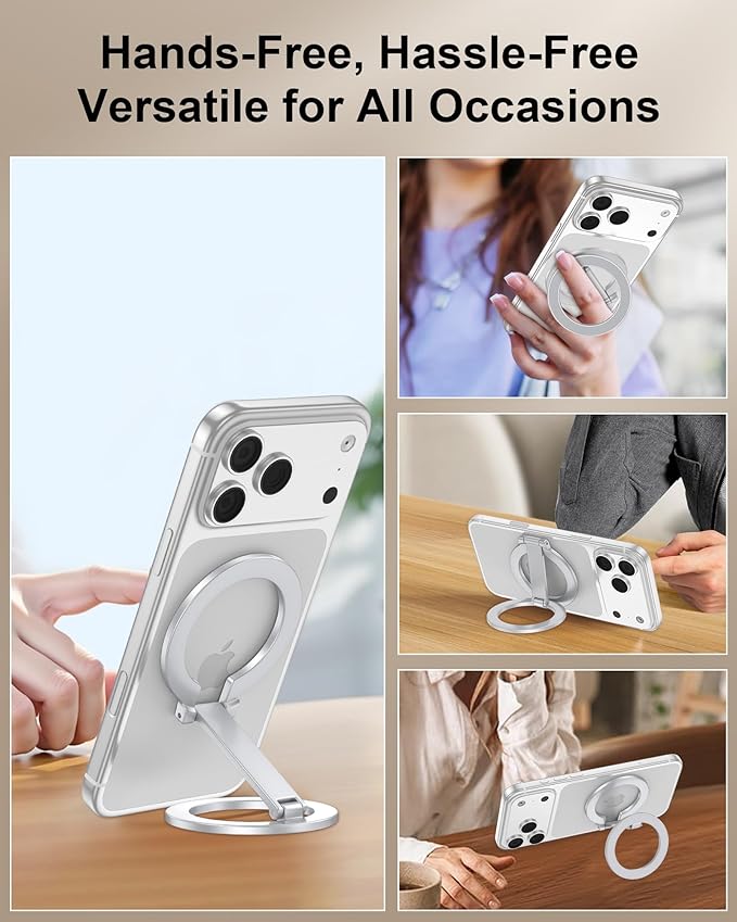 for Magsafe Ring Stand, Double-Sided Magnetic Phone Grip, Finger Loop Kickstand Compatible with Apple iPhone 17-12 Series, Foldable Onsnap Mag Safe Cell Phone Holder for Samsung Galaxy, Google Pixel