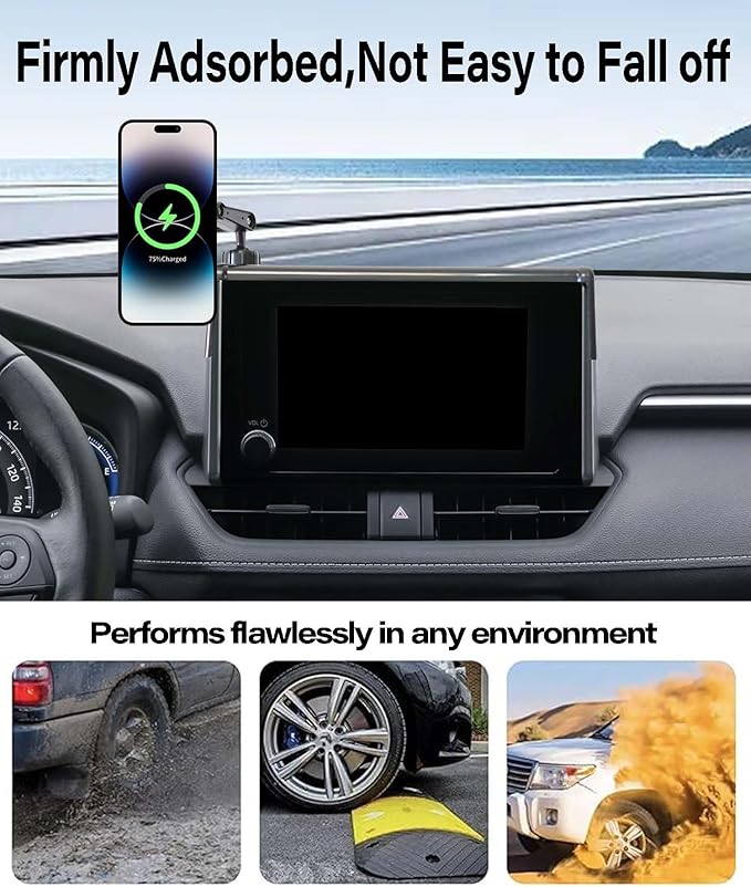 Car Phone Holder for Toyota RAV4 2019-2025 Accessories Apply to 7/8 Inch Touch Screen 15W Fast Wireless Charger Screen Fixed Clip Cell Phone Mount with Dashboard Storage Tray