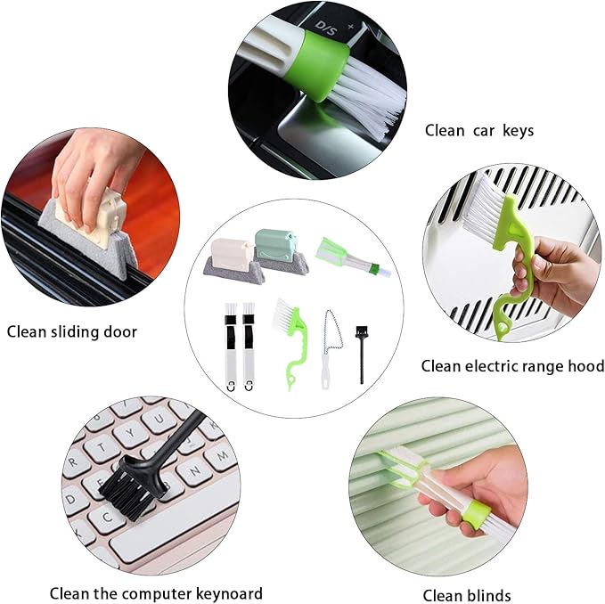 8 Pcs Hand-held Groove Gap Cleaning Tools,Door Window Track Cleaning Tools Groove Corner Crevice Cleaning Brushes for Sliding Door/Tile Lines/Shutter/Car Vents/Air Conditioner/Keyboard
