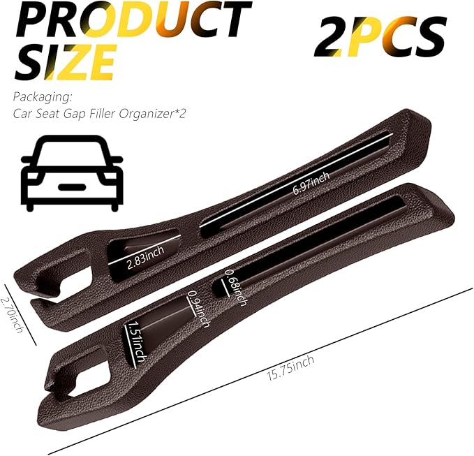 Junecarp 2PCS 2-in-1 Car Seat Gap Filler Organizer with Storage Slots,No Drop Car Gap Seat Filler for Storing Items,Universal in Between Cars Seats Catcher Cars Interior Accessories (Brown)