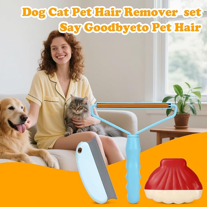 Pet Hair Removal Tool: 3 Pack Cat Dog Hair Removal, Reusable Lint Shaver Cleaner Portable Fur Remover Tool Carpet Scraper, Washable Lint Roller, Brush for Clothes, Car Mats, Couch, Pet Bed, Furniture