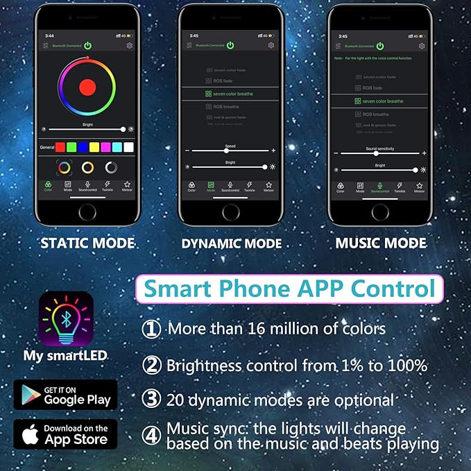 Fiber Optic Light Car Ceiling Starlight Headliner Kit 500 Pieces 0.03in 9.8ft 6W RGBW Music Sensor APP/Remote Control Star Lighting