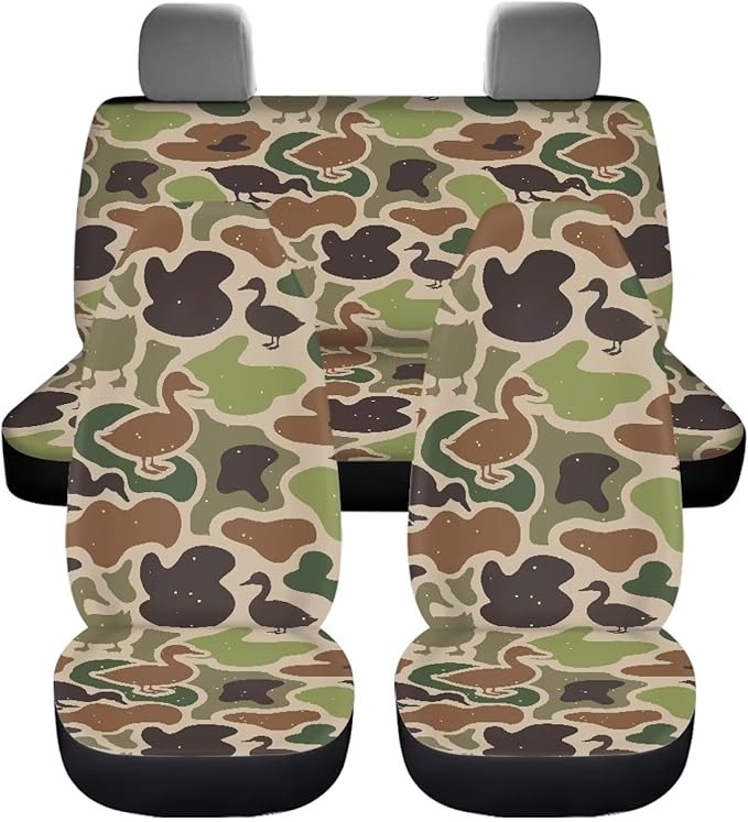 KEIAHUAN Car Seat Covers Front Seat Cover and Split Rear Bench Seat Covers Set of 4 Green Duck Camo Hunting Automotive Accessories Fits Most Truck SUV Vans