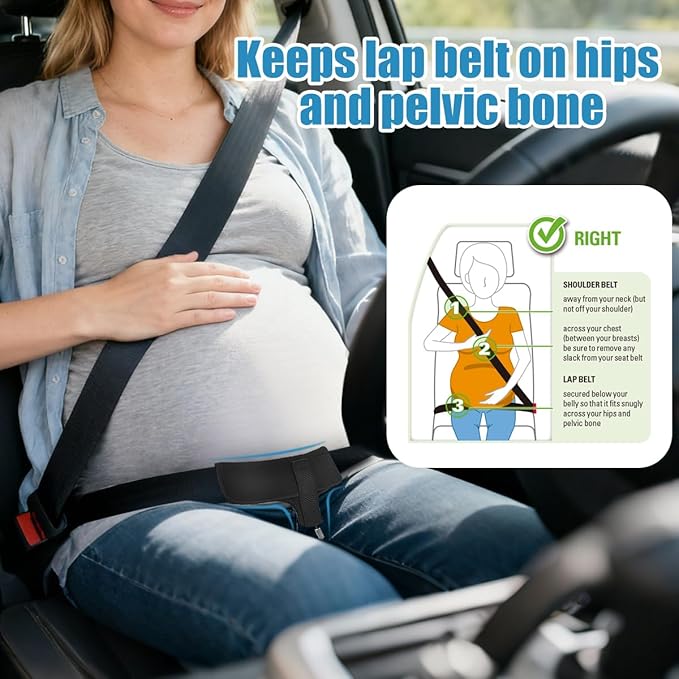Car Seat Cushion for Pregnant Drivers and Passengers, NHTSA Recommended Prevent The Abdomen from Stress with Strap Adjuster, Memory Foam Seat Cushion for Tailbone Pain Relief, Sciatica & Back Support