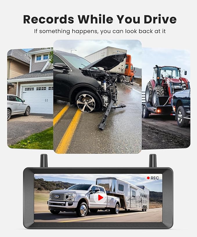 Solar Wireless Backup Camera: 7.2" 1080P Monitor, 2-Min DIY Installation, Dual Antennas, Split-Screen DVR Recording, IP69K Waterproof Reverse Camera for Car, Van, SUV, Truck, Trailer