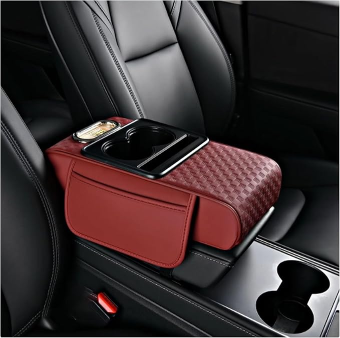 Car Arm Rest Cushion for Mazda CX-5, Center Console Armrest Pillow Car Armrest Pad Trucks with Cup Holder, Armrest Pad Storage Bag(Red)