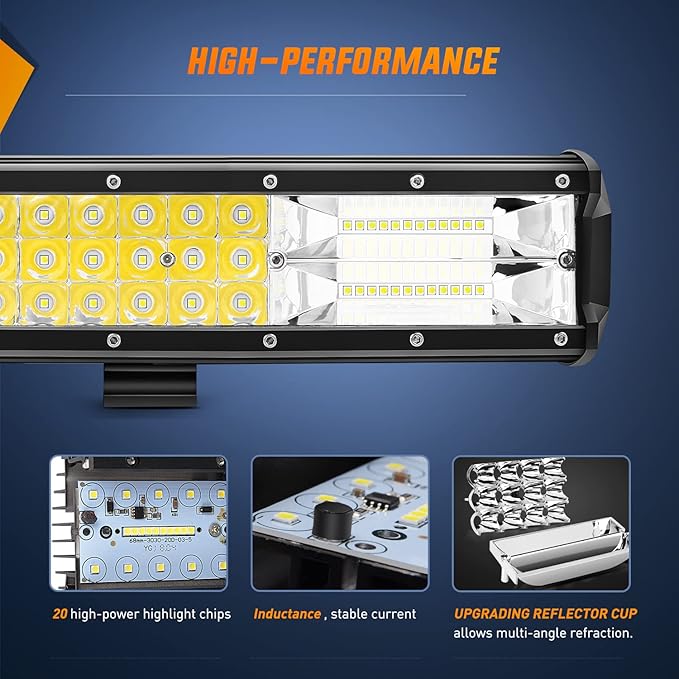 Nilight LED Light Bar 20Inch 288W Flood Spot Combo 28800LM Off Road Driving Lighting with Wiring Harness for Trucks Tractor Trailer Pickup Golf Cart SUV ATV UTV 4x4 Van Camper