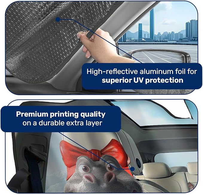 GENANY Funny Hippo Windshield Sun Shade for Car SUV Truck (55x30 Inches), Sun Shade Windshield, Shades for Front Windows, Protector Blocks UV, Xmas Auto Gift, Spring Car Decor