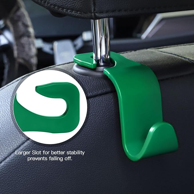 Soleebee 4 Pack Car Headrest Hooks - Universal Auto Hooks, Back Seat Hangers, Storage Organizer (Green)