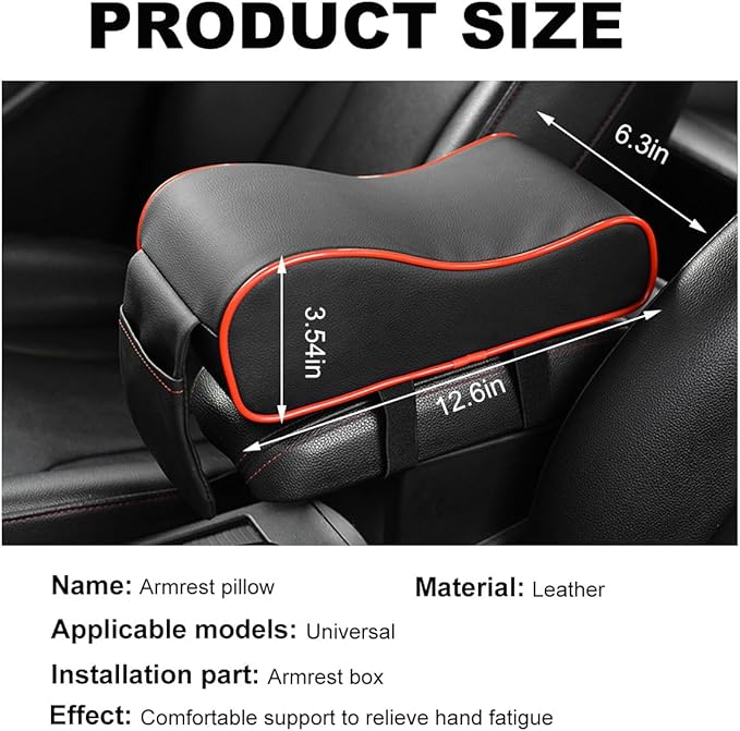 Car Armrest Cushion, Soft Memory Foam Auto Armrest Pillow with Storage Bag, Leather Center Console Arm Rest Padded Cushion with Phone Holder, Universal Car Accessories (Black&Red)