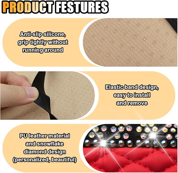 Bling Leather Car Armrest Seat Box Cover, Car Console Armrest Cover with Crystal Rhinestones, Anti-Scratch Waterproof Auto Center Console Protector Cushion Pad for Car SUV Truck (Red)
