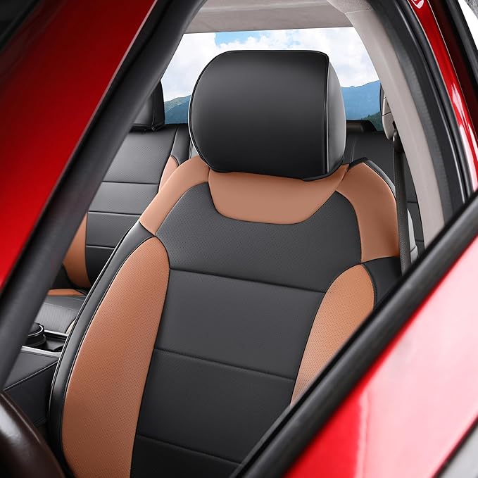 Red Rain Black and Brown Ford Leather Seat Covers Custom Fit for 2019-2020 F150 Raptor Car Seat Cushion Cover 13Pcs (Raptor-Black+Brown-2019/2020)