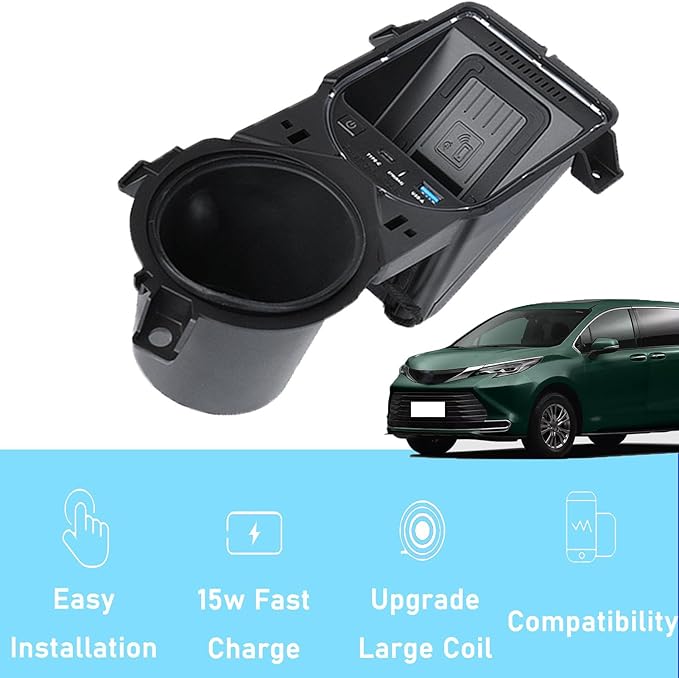 Wireless Car Charger with 15w Wireless Fast Charging for Toyota Sienna (2021 2022 2023) Center Console Charging Pad Mat Interior Accessories