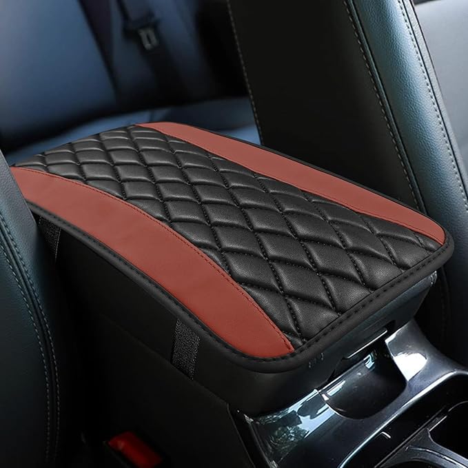 Car Center Console Cushion Pad, Armrest Cover for Car, Leather Waterproof Armrest Seat Box Cover, Auto Accessories Comfortable Arm Rest Box Cushion Pad for Most Vehicles (Coffee)