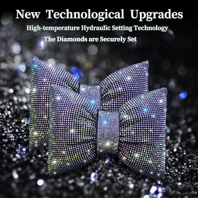 Bling Car Neck Pillow with Bow Tie Rainbow Crystal Rhinestone Diamond Automotive Accessories for Ladies and Woman Girls Driving Comfort Auto Seat Pillow for Driver Colorful 2Pcs