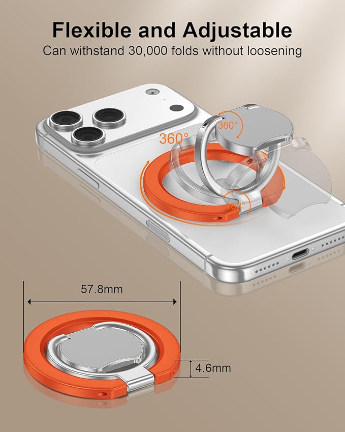 Magnetic Finger Ring for iPhone 17 Pro Max Double-Sided Magsafe Phone Grip with Kickstand Foldable &Rotatable Magsafe Cellphone Gym Loop Holder for Apple 17e 17 Air 16e 16 Pro 16 Plus 15 14 13 12 Mini