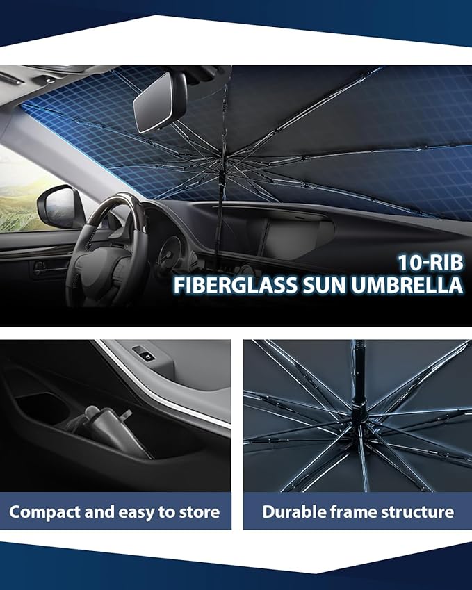 Retractable Windshield Sun Shade for car Windshield Sun Shade,99% UV Blocking,Long-Frequency and Short-Frequency Demand,Small(Sunshade 59.06"x27.56",Umbrella 55.12"x31.5")
