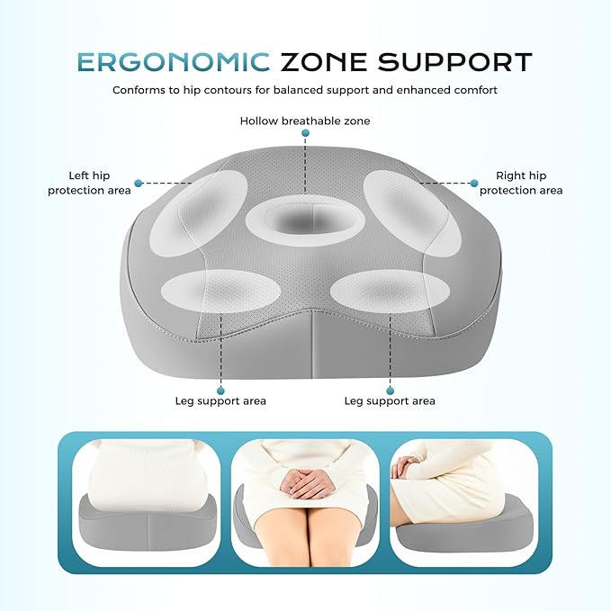 Coverado Memory Foam Car Seat Cushion and Lumbar Support Headrest Pillow, 2-in-1 Integrated Ergonomic Back Support Neck Pillow, Breathable Seat Cushion for Sciatica Back Tailbone Pain Relief, Gray