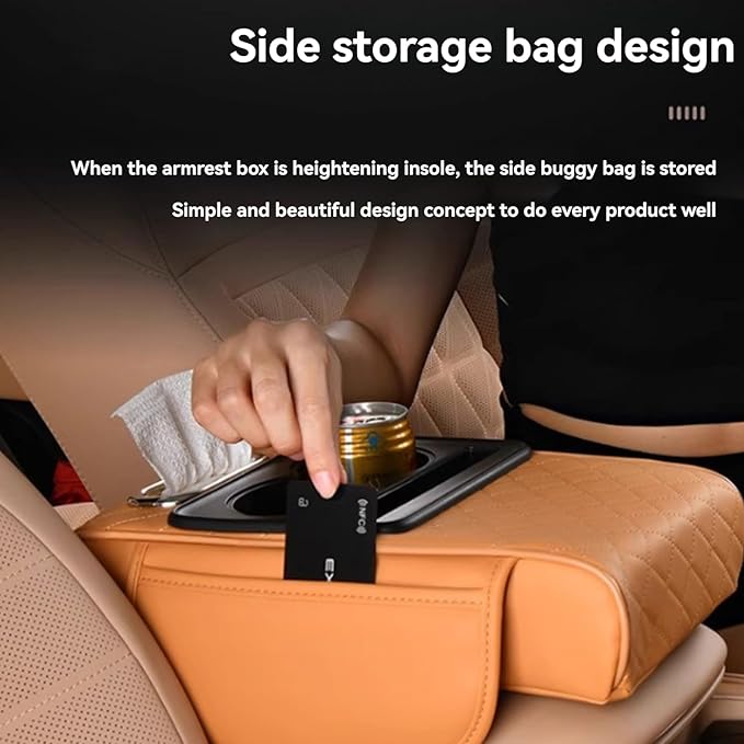 Multifunctional Pu Leather Car Armrest Box Mat, 5-In-1Multifunctional Car Armrest Cushion, Car Arm Rest Cover Pad, Center Console Organizer with Cup Holder, Tissue Box & Phone Slot (Gray)