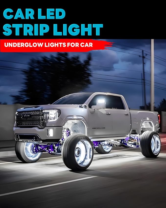 12V Led Light Strip Connectable 24Inch White Led Strip Lights for Car Golf Cart Motorcycle Boat Truck Cabinet Waterproof Led Light Strip,4Pack