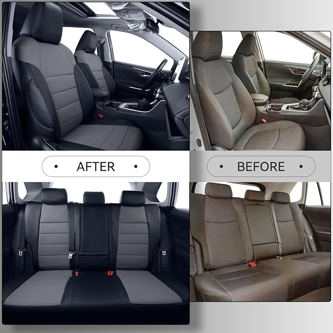 coverdream Full Set RAV 4 Seat Covers Custom Fit for Toyota RAV4 Adventure,TRD Off - Road 2024 2023 2022 2021 2020 2019,Fully Covered,Luxury Waterproof Leather Seat Protector (Black/Gray)